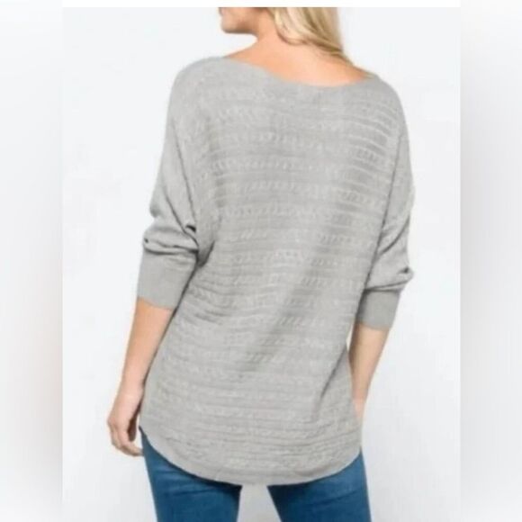 Market & Spruce Sweater Light Gray Dolman Sleeve Cable Knit Sweater Large - Picture 4 of 9